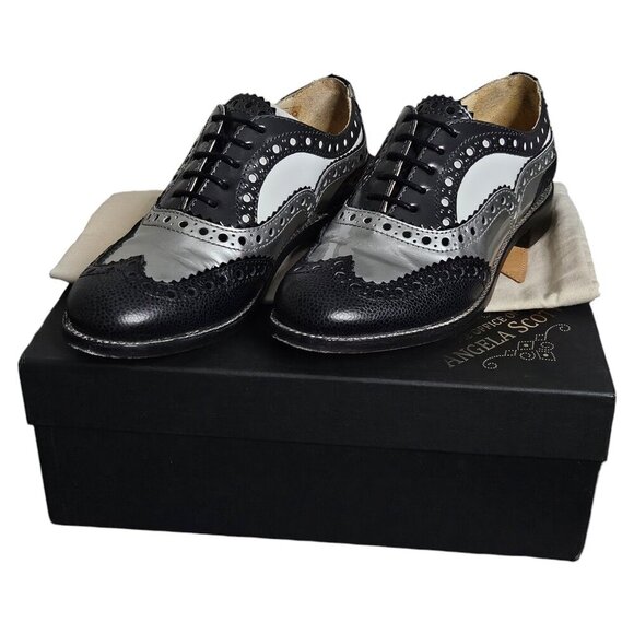 Office of Angela Scott Mr. Doubt Wingtip Brogue Silver Black Leather Oxford 36.5 - Picture 1 of 16